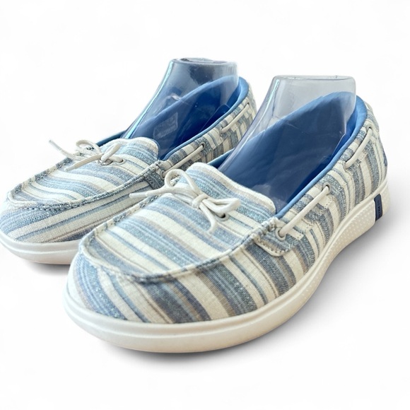 Skechers On The Go Guide Ultra Seashore Shoe Nautical Blue Stripe Boat Shoe - Picture 1 of 7